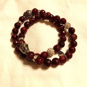 Beautiful Red Garnet Stone Buddha Bracelet Pair!